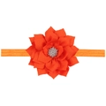 Elastic baby headband featuring a vibrant orange layered chiffon flower with star rhinestone - Orange