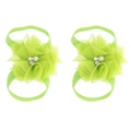 Neongrüne Chiffon-Blumen-Barfußsandalen für Babys mit Perlen und Strasssteinen - Grün