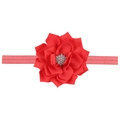 Elastic baby headband with a vibrant red tiered ruffle flower and sparkling rhinestone - Watermelon red