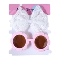 Ensemble bandeau avec nœud en dentelle blanche et lunettes de soleil fleurs roses bébé - Dentelle Blanche Et Lunettes Roses