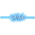 Fascia elastica per neonati con tre fiori di pizzo azzurro e perle decorative - Blu