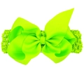 Fascia neonata verde neon con fiocco in grosgrain e fascia elastica all'uncinetto - Verde