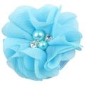 Fermaglio per capelli a fiore in chiffon azzurro con perle e strass per bimba - Blu