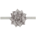 Elastic baby headband with a grey ruffled chiffon flower and rhinestone center - Gray