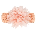 Elastic baby headband with peach pink chiffon flower and soft knitted texture for infants - Snow Bud