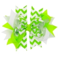 Large layered grosgrain ribbon hair bow for girls with neon green and white zigzag patterns - Green