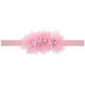 Bandeau élastique rose pour bébé avec fleurs en maille ornées de perles et cristaux - Rose