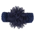 Navy blue baby headband with a chiffon flower and hollow crochet elastic band style - Navy Blue