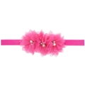 Bandeau élastique bébé avec trois fleurs en maille fuchsia et détails de perles - Rouge Rose