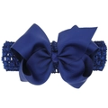 Fascia per neonati con fiocco blu reale in nastro e tessuto elastico a uncinetto - Blu navy