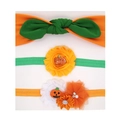 Three Halloween baby headbands featuring pumpkin charms and colorful ribbon bows - Halloween Pumpkin Style