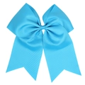 Sky blue grosgrain ribbon bow hair tie for girls with large swallowtail design - Blue