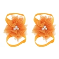 Infant barefoot sandals with bright orange chiffon lace flowers and pearl accents - Orange