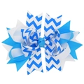 Handmade navy blue and white wave pattern layered bow hair clip for girls - Sky Blue