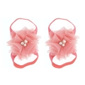 Pink chiffon flower baby barefoot sandals with lace petals and pearl rhinestone accents - Watermelon red