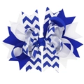 Blue and white layered ribbon bow hair clip with wavy pattern for girls - Sapphire Blue