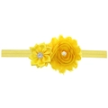 Elastisches Baby Stirnband in Gelb mit Satin- und Tüllblumen sowie Strass und Perlen - Gelb
