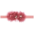 Bandeau bébé rose poudré avec fleurs en tulle cousues main et perles - Vieux Rose