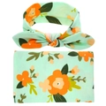 Baby Pucktuch und Stirnband Set mit orangefarbenem Blumenmuster auf minzgrünem Stoff - Minzgrüner Orangenblütenstil (9)
