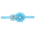 Babyblaues Baby-Stirnband mit handgefertigten Satin- und Chiffonblumen und Perlen - Blau
