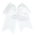 Handmade white grosgrain ribbon cheer bow hair tie for girls with elastic band - White