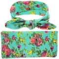 Detail von Baby-Pucktuch-Set mit Blumenmuster auf Grün und passendem Stirnband - Smaragdgrüner Reicher Blumenstil (10)