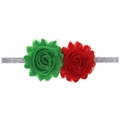 Diadema navideña para bebé con cinta plateada brillante y flores de tela roja y verde - Diadema Brillo Plateado Rojo Verde (SD021-2)