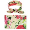 Detailansicht des geblümten Baumwoll-Pucktuch-Sets mit passendem Stirnband für Neugeborene - Hellgelber Frischer Blumenstil (12)