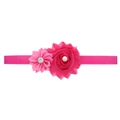 Pink sunflower baby headband with satin flowers, rhinestone and pearl accents - Rose Red