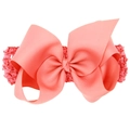 Fiocco in nastro grosgrain corallo su fascia all'uncinetto elastica per neonata - Rosso anguria