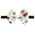 Elastic Halloween headband for kids with white pumpkin, bat and ghost print bow - White