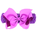 Fascia per capelli viola per bambini con fiocco in grosgrain e nastro elastico all'uncinetto - Viola scuro
