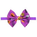 Purple Halloween elastic headband with double-layered pumpkin and ghost pattern bow - Purple