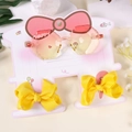 Pink and yellow gradient heart sunglasses set with matching yellow ribbon hair bows - Hexagon Glasses and Yellow 3D Butterfly