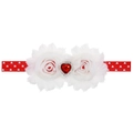 Valentinstag Stirnband mit Herz-Band und weißen Chiffonrosen mit roten Kristallen - Rot-weiß