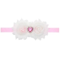 Rosa Herz-Strass-Spitzenstirnband mit Chiffon-Rosenblüten für Babys und Mädchen - Rosa & Weiß