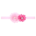 Pink sunflower baby headband featuring chiffon rose with pearl and rhinestone accents - Pink and Rose Red