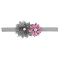 Gray sunflower elastic baby headband featuring chiffon flower with pearl and rhinestone detail - Gray and Bean Paste