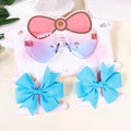 Kids heart sunglasses with gradient lenses and matching blue ribbon hair clips set - Heart Glasses and Blue Hexagon Bowknot