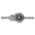 Grey elastic baby headband with satin flower rhinestone and pearl rose decoration - Gray