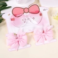 Pink heart-shaped gradient sunglasses and bow hair clips set for young girls - Heart Glasses and Pink Hexagon Bowknot