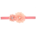 Pink infant headband featuring satin rhinestone flower and chiffon rose with pearl - Pale Green