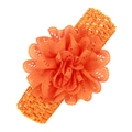 Elastic crochet baby headband in vibrant orange with a large lace flower ornament - Orange