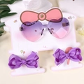 Girls purple gradient heart sunglasses and bow hair clips accessory set for kids - Heart Glasses and Purple 3D Bowknot
