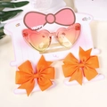 Kids' gradient heart sunglasses and orange bow hair clips set on a display card - Wing Heart Glasses and Orange Hexagon Bowknot