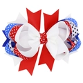 Nœud pour cheveux du Jour de l'Indépendance avec rubans à pois bleu blanc rouge - Pince Multi-couches Pois Étoiles Rayures (HC084-5)