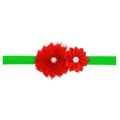 Infant sunflower headband in red chiffon with pearls and green elastic band - Red and Christmas Green