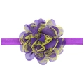 Elastisches Baby-Stirnband mit lila Chiffon-Netzblume und gelben Spitzen-Detailakzenten - Lila Gelb