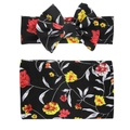 Detail of floral baby swaddle blanket and headband set with red and yellow roses - Black Red Yellow Floral (4)