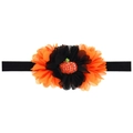 Halloween Baby Stirnband mit orange-schwarzer Netzblume und glitzerndem Kürbis-Detail - Orange Und Schwarz Chiffon Blume Kürbis Strass Stil (WS049)